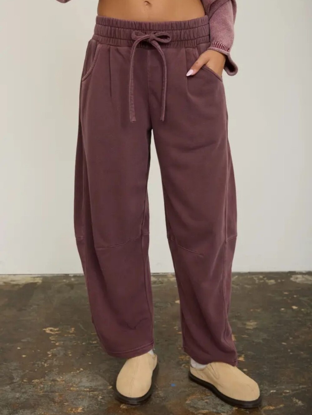 Wide-Leg Drawstring Sweatpants - Mauve